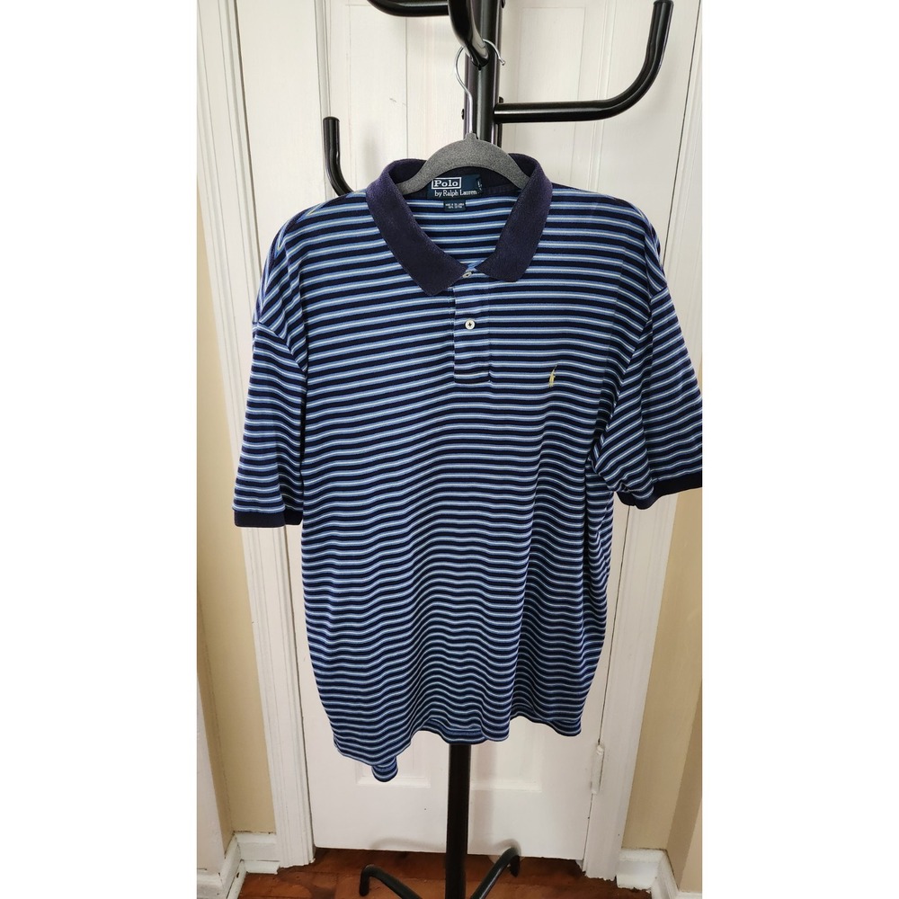POLO RALPH LAUREN Men's Polo Shirt XL BLUE STRIPED 100% Cotton P2P 26 In